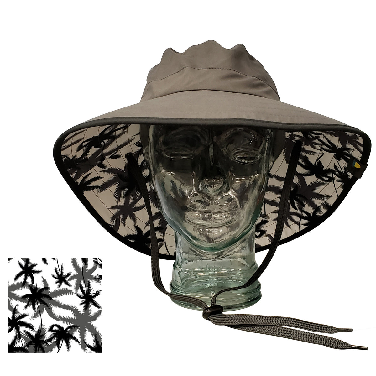 Adult Booney Hat - Palm Print Charcoal with Black Trim – Sun Protection Zone