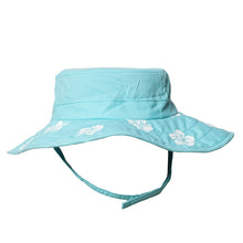 Load image into Gallery viewer, Kid&#39;s Cowboy Safari Hat - Aqua with White Hibiscus
