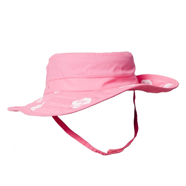 Kid's Cowboy Safari Hat - Pink with White Hibiscus – Sun Protection Zone