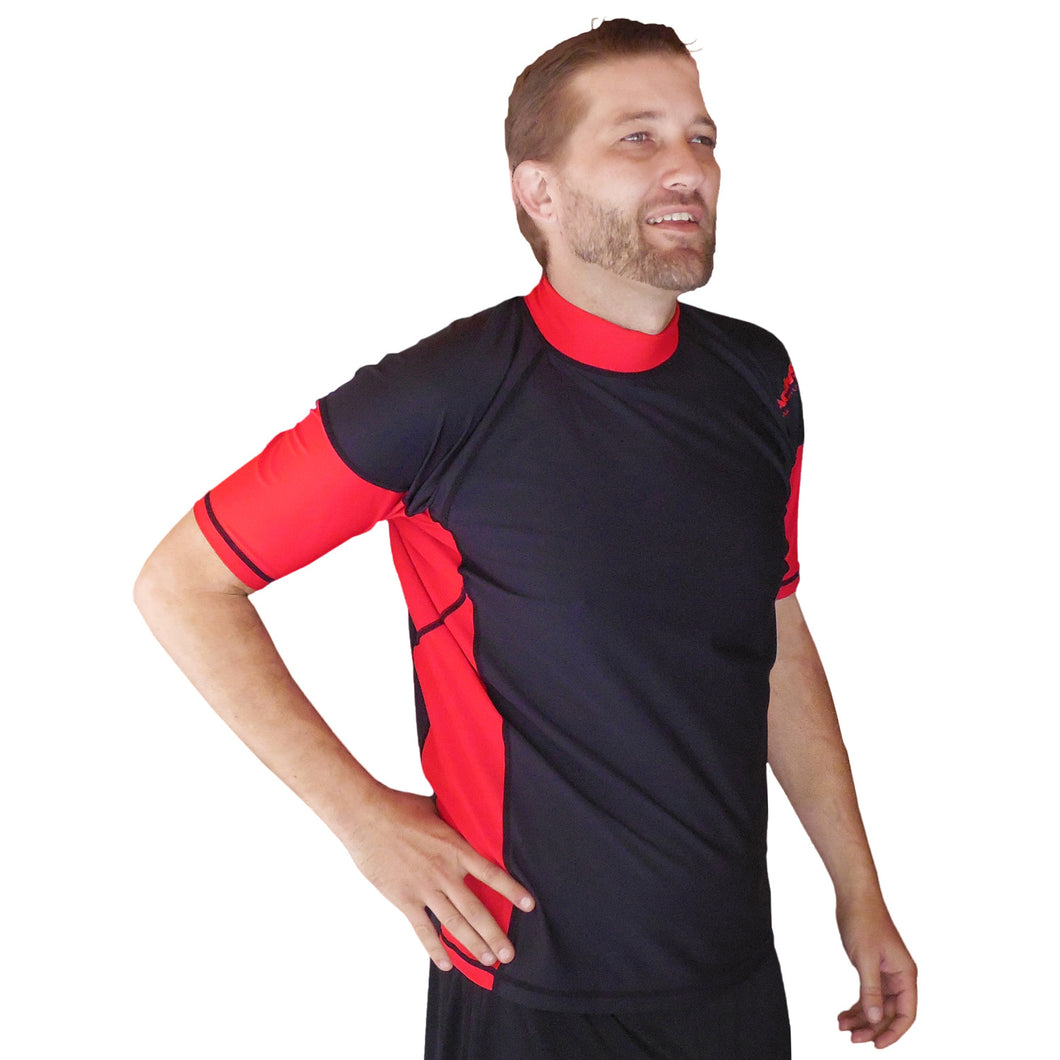 Men's Short Sleeve Rash Guard - Black/Red