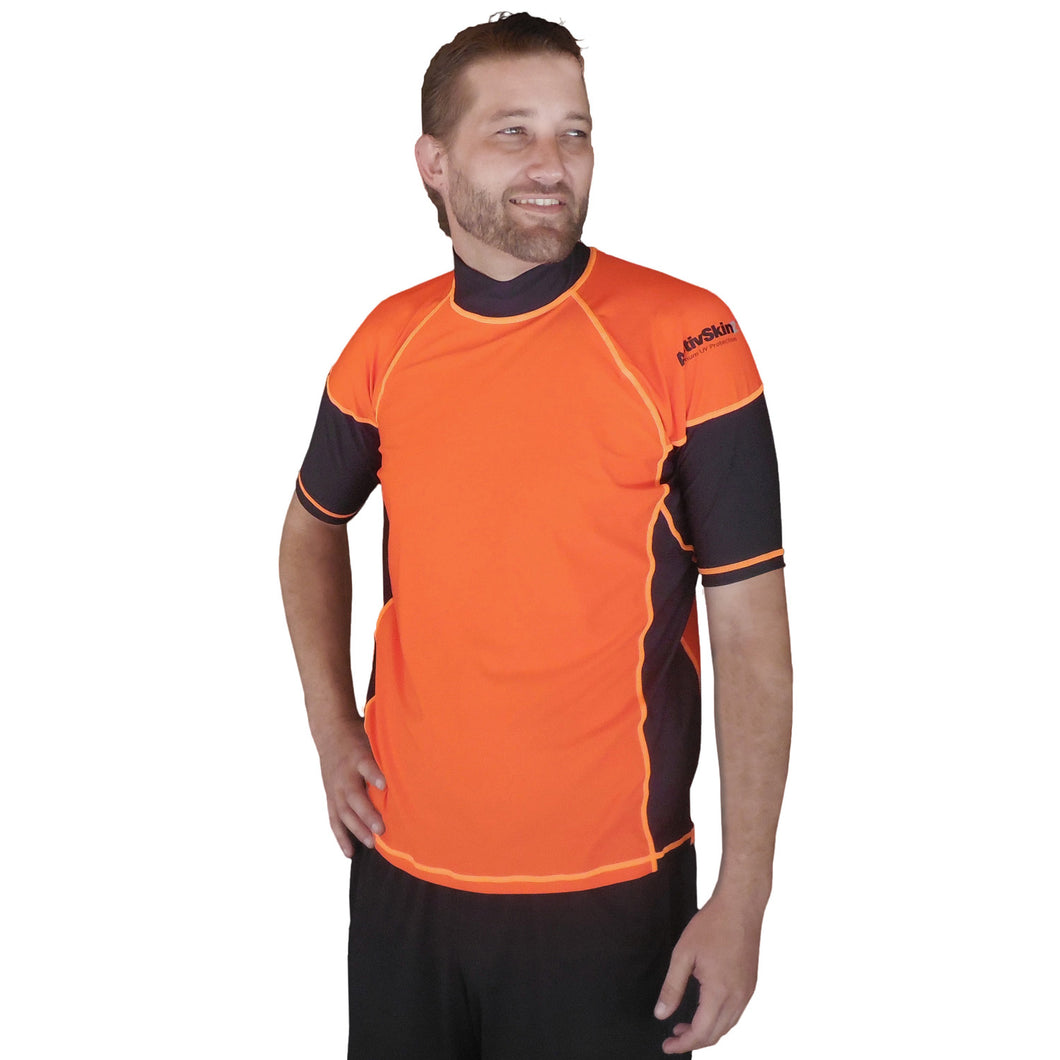 Men's Short Sleeve Rash Guard - Orange/Black