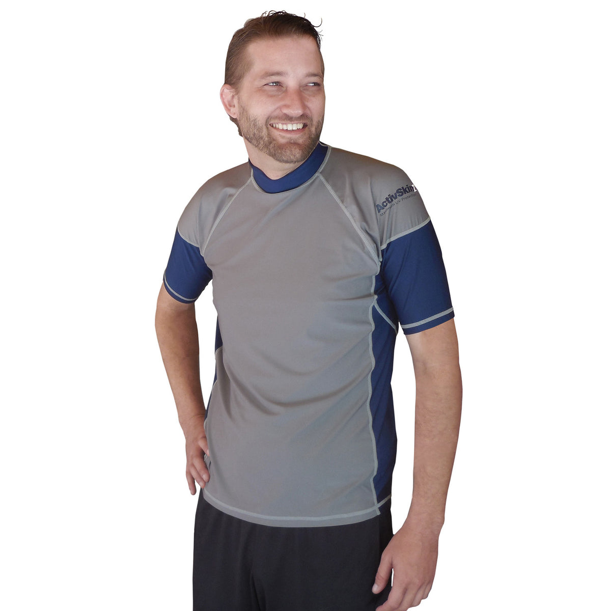 Men's Short Sleeve Rash Guard - Silver/Navy – Sun Protection Zone