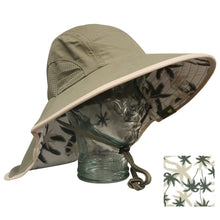 Load image into Gallery viewer, Adult Floppy Hat - Palm Print Olive with Khaki Trim
