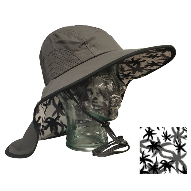 Adult Floppy Hat - Palm Print Charcoal with Black Trim