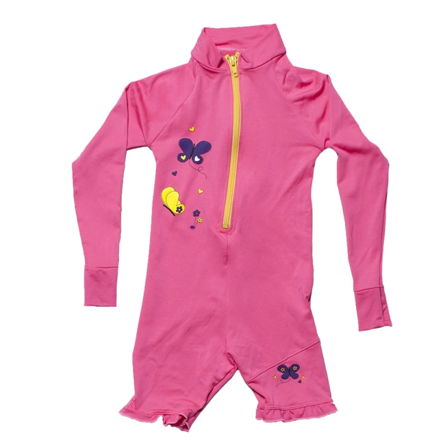 Kid's One-Piece Long Sleeve Suit - Pink Butterfly