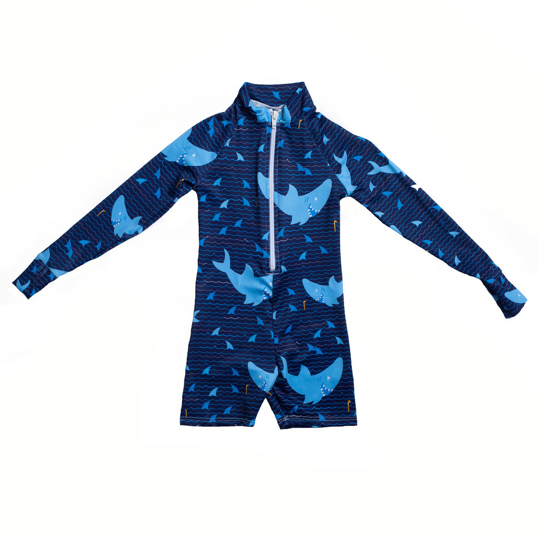 Kid's One-Piece Long Sleeve Suit - Sharks